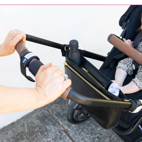 The Nappy Society Vegan Leather Pram Caddy Black/Gunmetal Stroller Bag Organizer - Picture 5 of 11